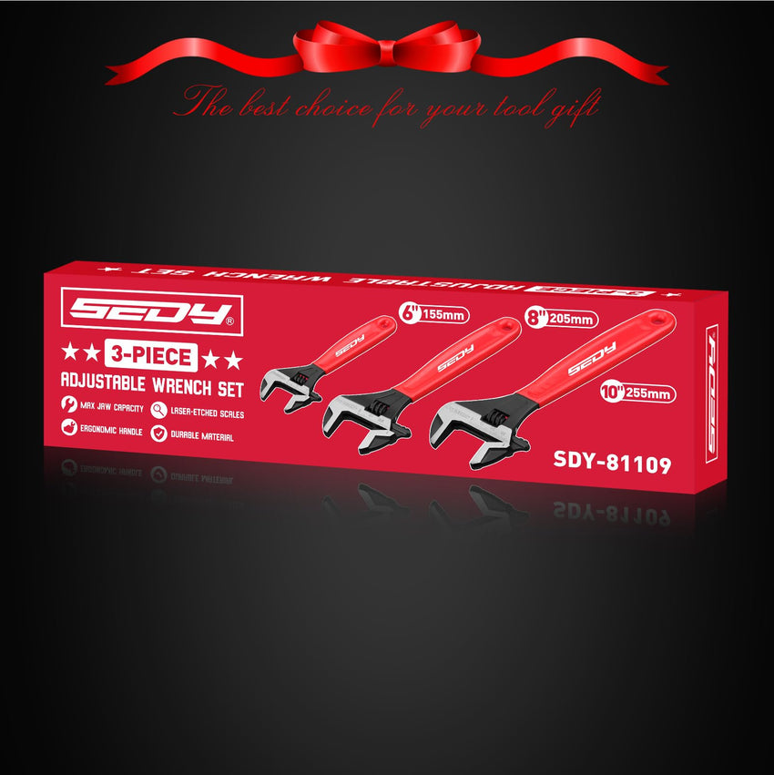 Adjustable Wrench Set Pipe Spanner: 6" 8" 10" Wide Jaw Black Oxide Wrench With Cushion Grip, Laser Marked Metric & SAE Scales, CR-V Steel for Professional