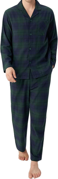 DAVID ARCHY Men's Pajamas Set Flannel Pjs Sets Ultra-Soft Cotton Pajamas for Men Classic Plaid Lounge Set with Roomy Pockets
