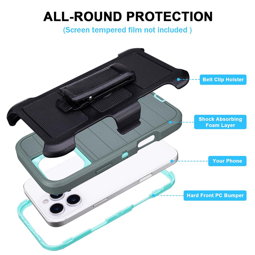 for Phone Case iPhone 16 Pro Case Black with Belt Clip Heavy Duty Holster for Shockproof Cases,3 Layers of Sturdy,Military Grade Defender Cover for iPhone 16 Pro Cases Black 6.3 Inch