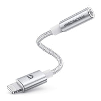UNBREAKcable Headphones Adapter for iPhone, MFi Certified Lightning to 3.5mm Jack Converter with Apple Original Chip Compatible for iPhone 14/13/12/11/Pro/SE/Xs MAX/XR/X/8/iPad/iPod - Silvery