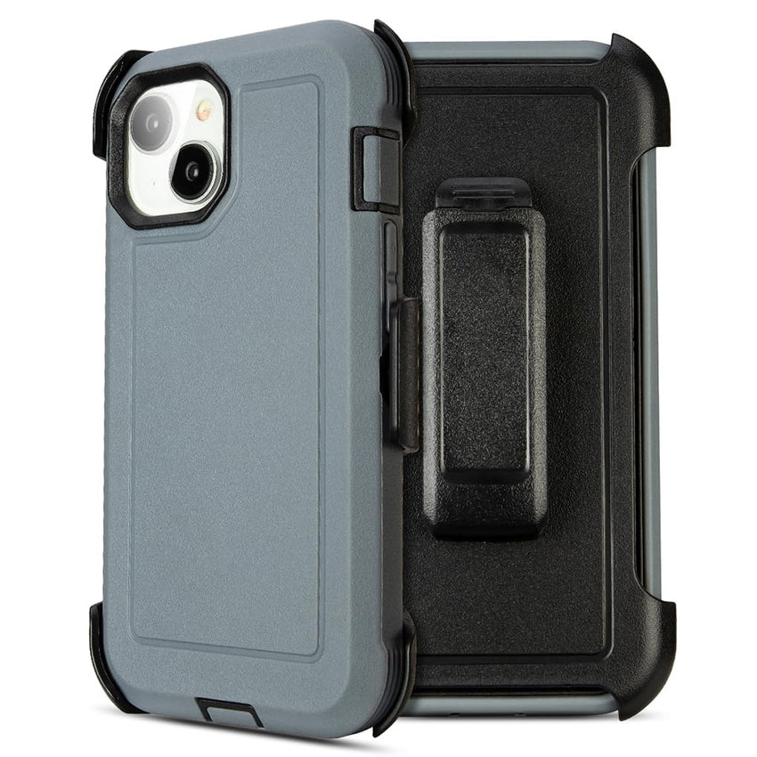Shockproof Case for iPhone 16 Plus, Heavy Duty, Anti-Drop, 3 Layers, Grey with Belt Clip