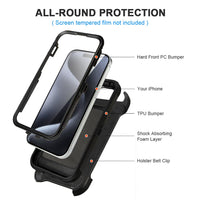 for Black iPhone 16 Pro Case with Belt Clip, for Shockproof iPhone 16 Pro Case Heavy Duty,3 Layers of Sturdy,Anti-Drop,Military-Grade Defender Cover for iPhone 16Pro Case Black