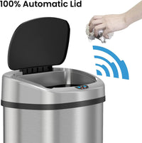 SensorCan 13 Gallon Sensor Trash Can with Wheels and AbsorbX Odor Control System, Stainless Steel, Oval Shape Automatic Kitchen and Office Garbage Bin (Powered by Battery or Optional AC Adapter)