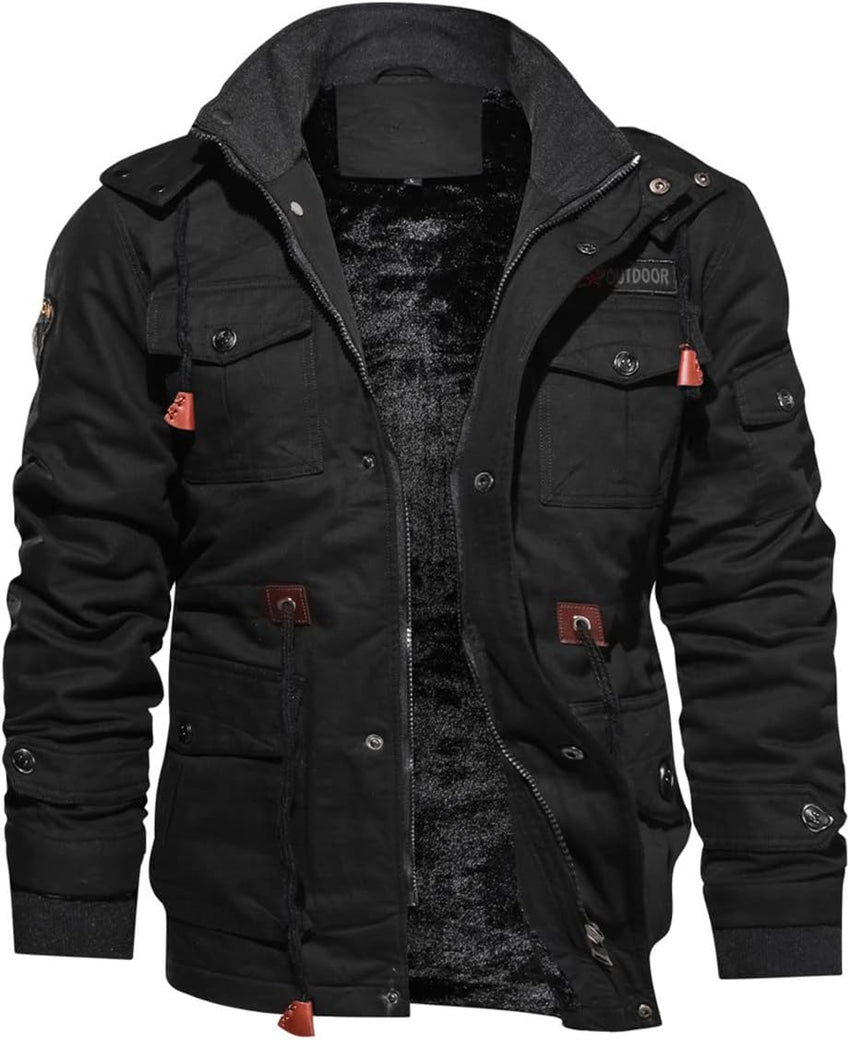 7DAY'S Men's Winter Jacket Cotton Military Jackets Fleece Lined Thick Work Warm Cargo Coats with Hooded