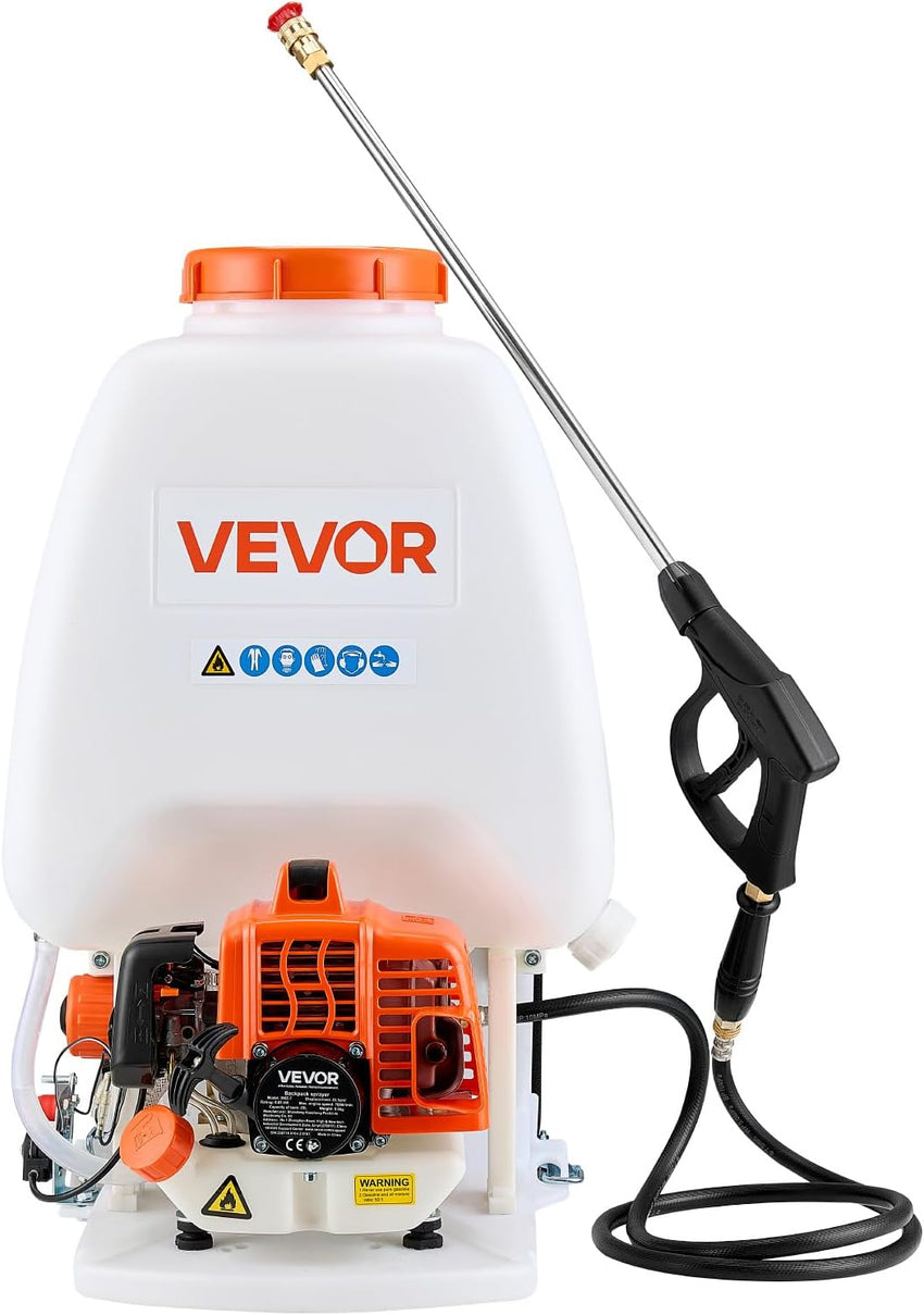 VEVOR Gas Powered Backpack Sprayer, 26.5CC 0.9HP Engine, Garden Sprayer with 6.5 Gallon Tank, Large Area Coverage, Lawn Spraying Machine with 24 in Wand & Nozzles for Efficient Gardening & Farming