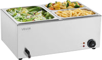 VEVOR Commercial Food Warmer, 1500W Electric Stainless Steel Steam Food Warmer with Lid, 6-Pan Fast Heating Countertop Buffet Bain Marie with Soup & Perforated Ladles, for Catering, Restaurant, Party