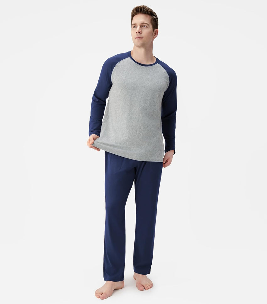 DAVID ARCHY Mens Pajamas Set - Soft Pj Sets for Men Long Sleeve Pajamas Men Cotton Mens Pjs Sets Loungewear with Pockets