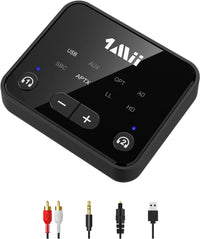 1Mii Bluetooth 5.3 Transmitter for TV to 2 Wireless Headphones, Long Range 100ft Bluetooth Adapter for TV aptX Low Latency& HD/Volume Control, Optical/USB/AUX/RCA Audio Inputs
