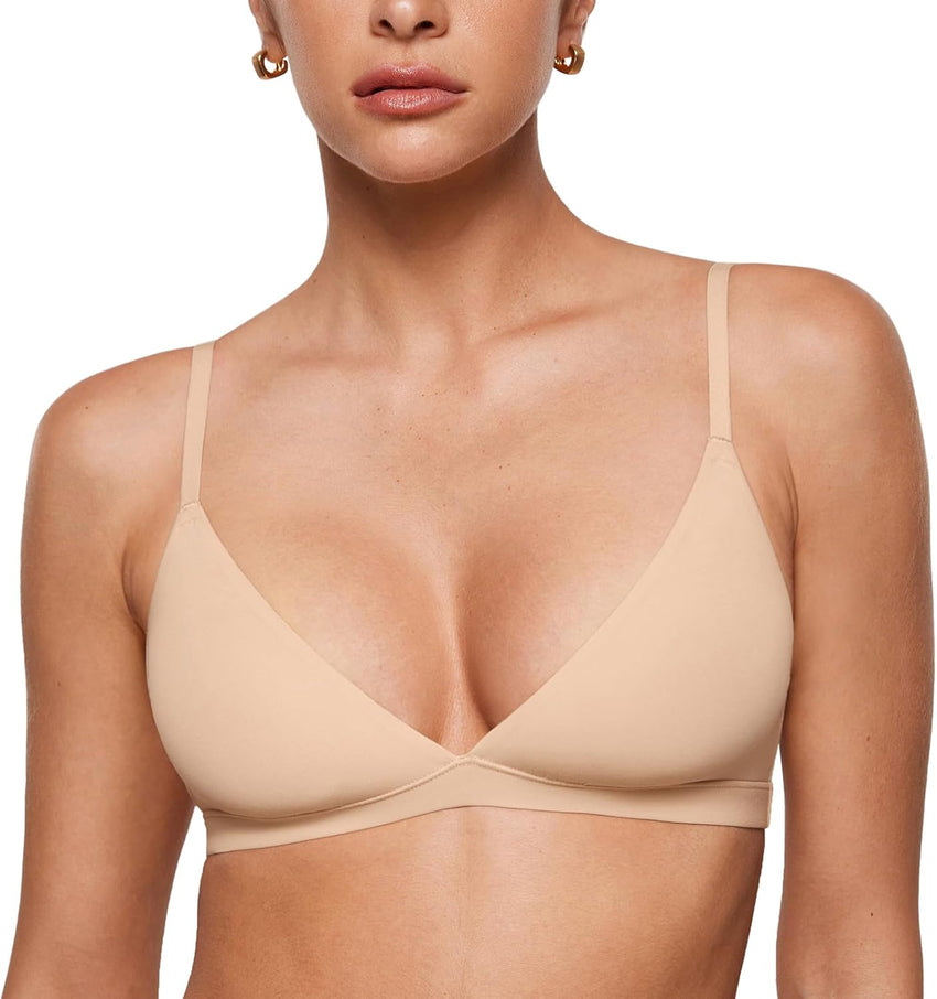INLYRIC Women's Inbarely Triangle Bralette Plunge Unlined Seamless Bra No Underwire Sexy Comfortable Everyday