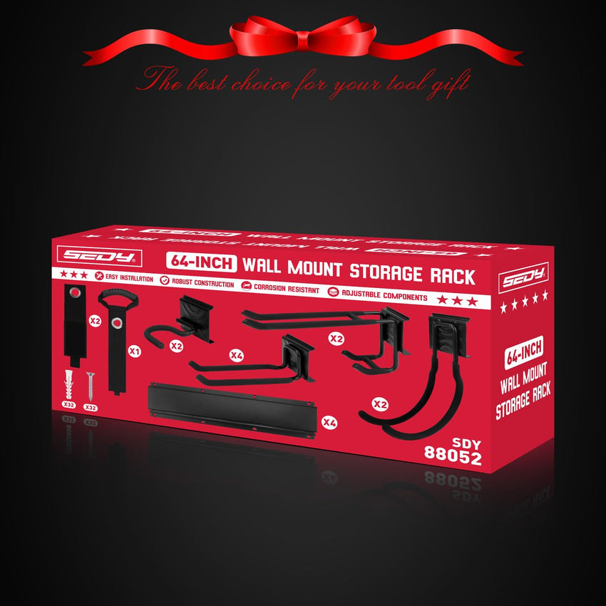 48" Heavy Duty Garage Wall Organizer, Wall Mount Tool Storage Rack with Adjustable Hooks, Garden Tool Organizer Hold Up to 300lbs, Easy Installation (3 Panels, 8 Hooks, 3 Straps)