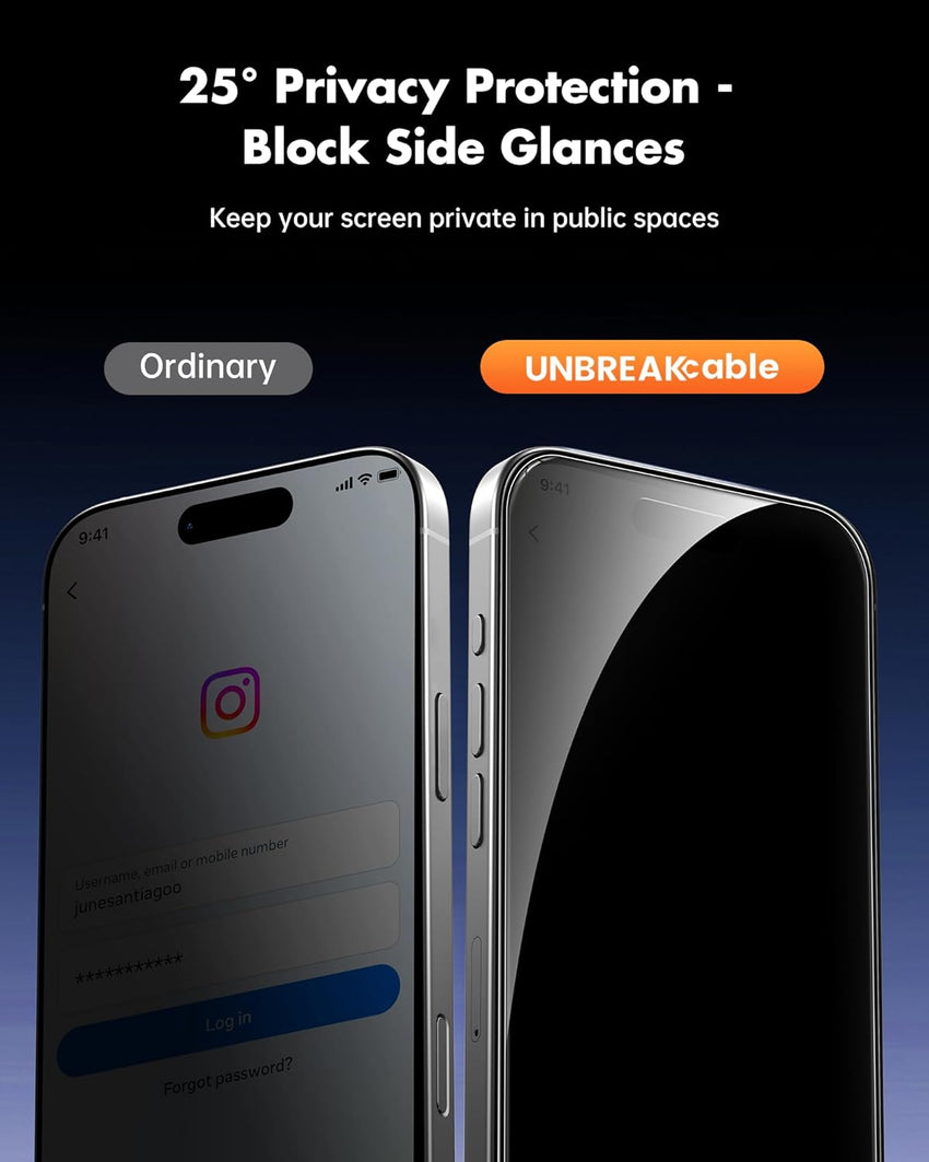 UNBREAKcable Privacy Screen Protector for iPhone 16 Pro Max (6.9-Inch), 2-Pack + 2 Lens Protectors|25° Anti-Spy|9H Hardness|Anti-Fingerprint|HD Clarity Tempered Glass