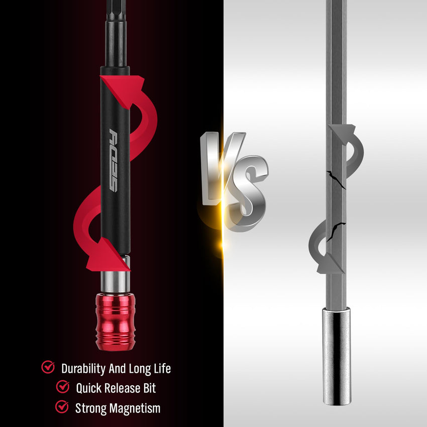 5-Piece 2", 4", 6", 12", 17" Extra Long Magnetic Screwdriver Bit Holders, 1/4 Inch Hex Shank Quick Release Extension Adapter, Durable CR-V Steel, Universal Fit for Impact Driver Bits