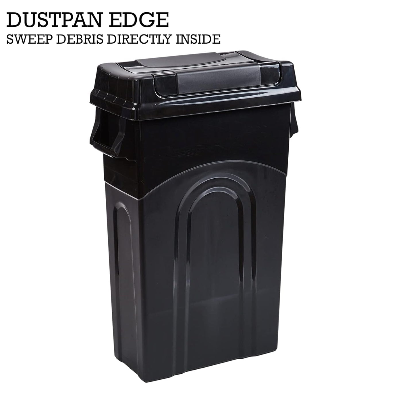United Solutions Highboy Waste Container with Swing Lid, 23 Gallon, Space Saving Slim Profile and Easy Bag Removal, Handles for Easy Carrying, Indoor/Outdoor Use, Black, 1-Pack.