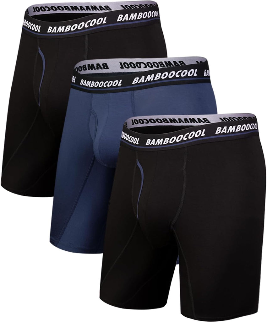 BAMBOO COOL Men's Long Boxer Briefs Performance Long Leg Sports Boxer Brief Underwear MultiPack