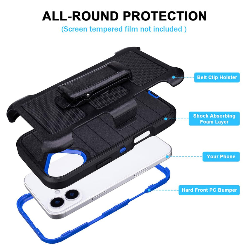for Phone Case iPhone 16 Plus Case Black with Belt Clip Heavy Duty Holster for ShockPlusof Cases,3 Layers of Sturdy,Military Grade Defender Cover for iPhone 16 Plus Cases Black 6.7 Inch
