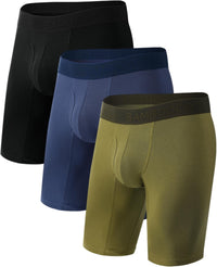 BAMBOO COOL Men's Long Boxer Briefs Performance Long Leg Sports Boxer Brief Underwear MultiPack
