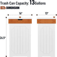 Function Home Trash Can Cabinet, 13 Gallon Kitchen Garbage Can, Wooden Recycling Trash Bin, Dog Proof Trash Can, Trash Cabinet with Lid for Home Kitchen Bathroom, White