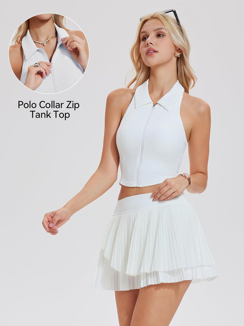 Airfree Tennis Skirt Sets for Women Outfits Lapel Collar Sleeveless Vests Patchwork Pleated Skirt Sets