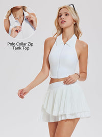 Airfree Tennis Skirt Sets for Women Outfits Lapel Collar Sleeveless Vests Patchwork Pleated Skirt Sets