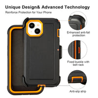 for Black iPhone 15 Case with Belt Clip, Shockproof Heavy Duty Rugged, 3 Layers of Sturdy,Anti-Drop, Military-Grade Defender Cover for iPhone 15 Case Black