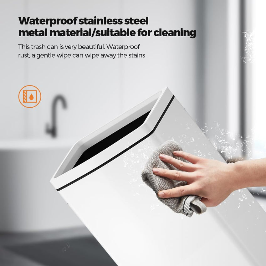 6.6 Gallon/25L Stainless Steel Square Trash Can, Large Capacity Kitchen Garbage Can, Business Trash Bin, Tall, Elegant, White Waste Basket, for Home, Office, Hotel (25LWhite)