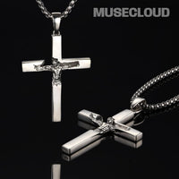 925 Sterling Silver Crucifix Necklace Men - 3D Jesus Relief Cross Savior Pendant with Stainless Steel Box Chain Catholic Crucifix Necklaces Large Christian Jewelry for Women Mens 18-26 inch