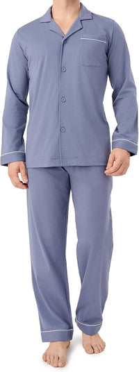 DAVID ARCHY Mens Pajamas Set Soft Cotton Notched Collar Pajamas for Men Long Sleeve Mens Sleepwear with Pockets & Front Fly