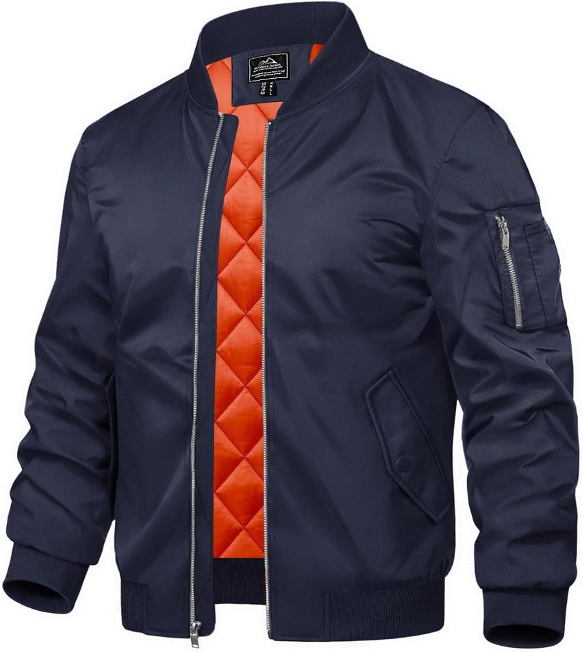 7DAY'SMens Bomber Jacket Windproof Windbreaker Thermal Quilted Jacket Warm Winter Padded Coats