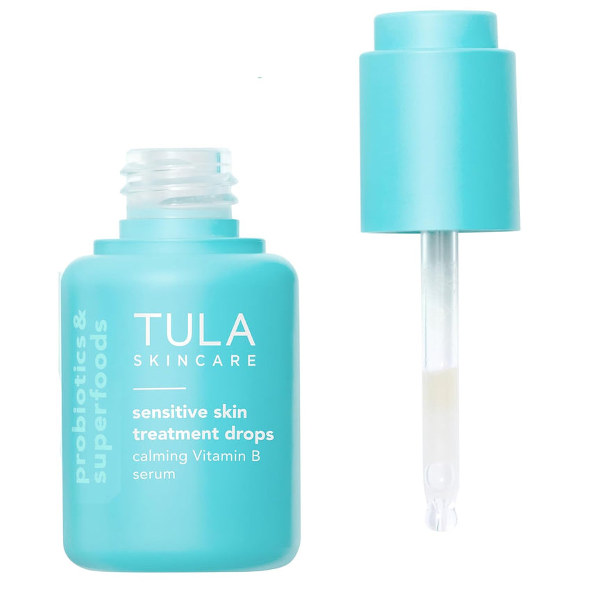 TULA Skin Care Sensitive Skin Treatment Drops - Vitamin B Serum, Calms Irritation and Smoothes Skin, Contains Ginger, Aloe, Oats, Cucumber, & Probiotics, 1 fl oz.