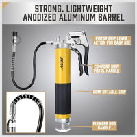 SEDY Heavy Duty Grease Gun Kit - 14oz Free Grease Tube 8000 PSI Pistol High Pressure Flexible Hose Bearing Grease Pump Marine Durable Connectors Adapters Extension Tubes Nozzle Easy Operation