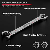 4-Piece Flare Nut Wrench Set - SAE Brake Line Wrench 1/4, 5/16, 3/8, 7/16, 1/2, 9/16, 5/8, 11/16-inch, Professional Offset Heads, Portable Organizer Pouch Included