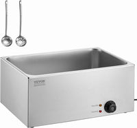 VEVOR Commercial Food Warmer, 1500W Electric Stainless Steel Steam Food Warmer with Lid, 6-Pan Fast Heating Countertop Buffet Bain Marie with Soup & Perforated Ladles, for Catering, Restaurant, Party