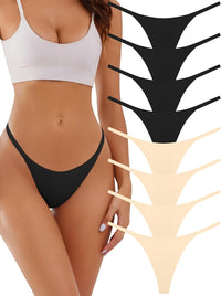 Seamless G-string Thongs for Women - No Show Thong Underwear Stretch Breathable Low Rise Panties 8 Pack