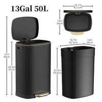 13 Gallon Trash Can with Lid, 50L Fingerprint Proof Stainless Steel Kitchen Trash Can with Removable Inner Bucket and Lid Soft Close, Pedal Rubbish Bin for Home Office, Black