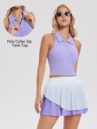 Airfree Tennis Skirt Sets for Women Outfits Lapel Collar Sleeveless Vests Patchwork Pleated Skirt Sets