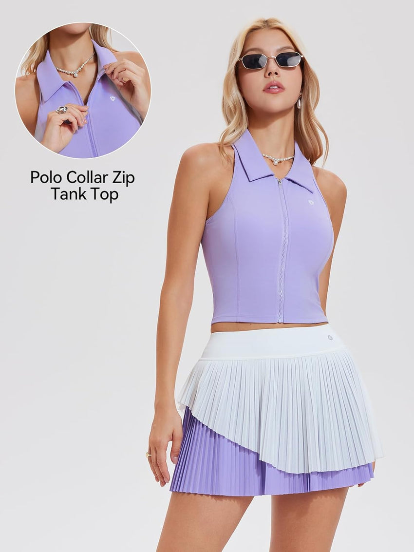 Airfree Tennis Skirt Sets for Women Outfits Lapel Collar Sleeveless Vests Patchwork Pleated Skirt Sets