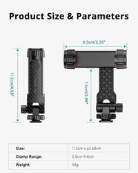 ATUMTEK Phone Tripod Mount, Universal Smartphone Mount Adapter with 2 Cold Shoe and 1/4" Standard Screw, 360° Rotates and 180° Tilts Adjustable Cell Phone Clamp Holder for Perfect Mobile Photography