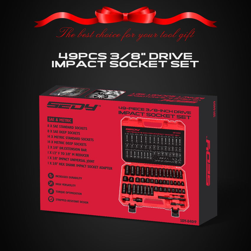 29-Piece 1/2" Drive Impact Socket Set, SAE (3/8 to 1 inch) and Metric (10-24mm) Sizes with Extension Bars Standard Deep Socket Set CR-V Material High Durability Impact Wrench