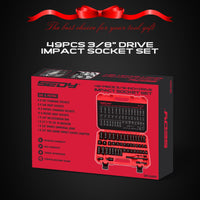 29-Piece 1/2" Drive Impact Socket Set, SAE (3/8 to 1 inch) and Metric (10-24mm) Sizes with Extension Bars Standard Deep Socket Set CR-V Material High Durability Impact Wrench