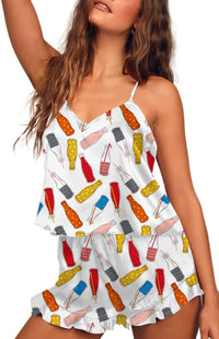 Ekouaer Satin Pajama Set for Women Silk Pjs for Women Set Camisole Top and Shorts with Ruffle Sleepwear