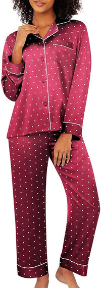 Lonxu Silk Satin Womens Pajama Sets Button Down Sleepwear Loungewear XS~3XL