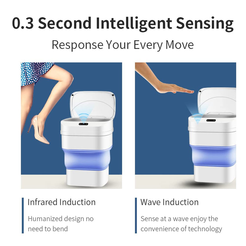 Automatic Sensor Trash Can, Kitchen Smart Garbage Bin with Lid, Touchless Induction, Collapsible Design, Large Capacity Waste Basket for Home, Office, Bathroom