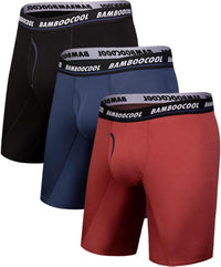 BAMBOO COOL Men's Long Boxer Briefs Performance Long Leg Sports Boxer Brief Underwear MultiPack