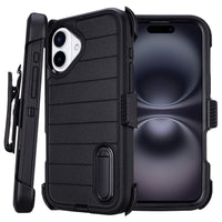 for Phone Case iPhone 16 Plus Case Black with Belt Clip Heavy Duty Holster for ShockPlusof Cases,3 Layers of Sturdy,Military Grade Defender Cover for iPhone 16 Plus Cases Black 6.7 Inch