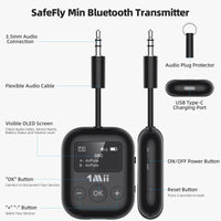1Mii Bluetooth Transmitter for Airplane, Bluetooth 5.3 Adapter for TV,Airplane Travel Essentials, Aptx Low Latency Wireless Audio Aux for Headphones, Any 3.5mm Jack,Linking 2 Devices (White)