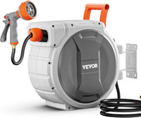 VEVOR Retractable Garden Hose Reel, 1/2 Inch x 84 ft Wall Mounted Heavy Duty Garden Hose Reel with 9 Patterns Nozzle, Any Length Lock, Upgraded Slow Return System and 180°Swivel Bracket