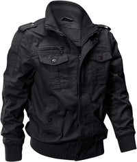 7DAY'S Men's Cotton Lightweight Multi Pockets Zip Front Stand Collar Military Jackets Windbreaker