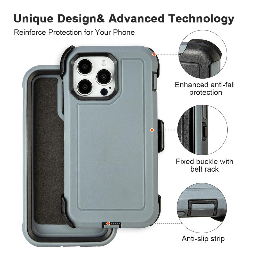 for Black iPhone 16 Pro Case with Belt Clip, for Shockproof iPhone 16 Pro Case Heavy Duty,3 Layers of Sturdy,Anti-Drop,Military-Grade Defender Cover for iPhone 16Pro Case Black