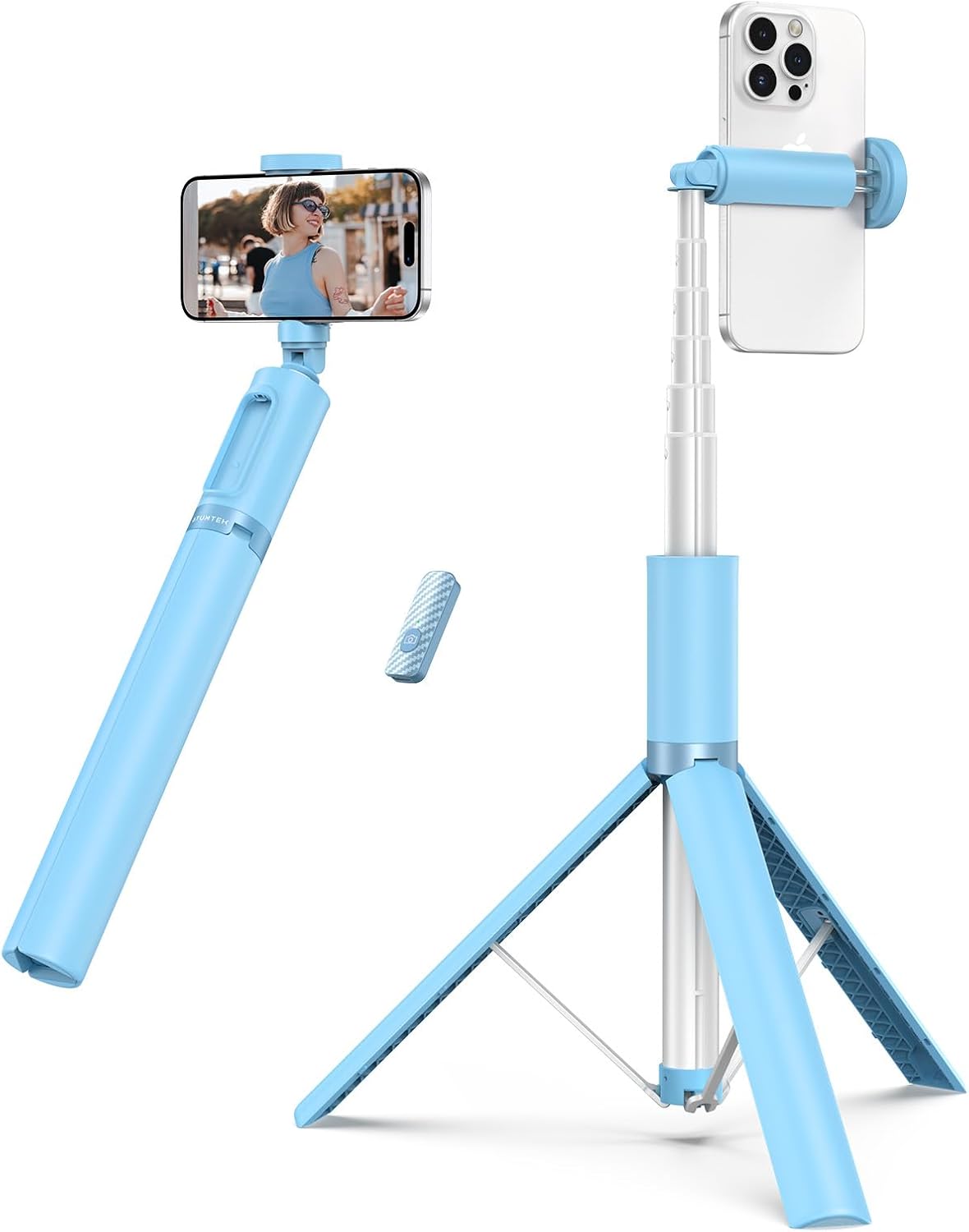 ATUMTEK 55" Selfie Stick Tripod, All-in-one Extendable Aluminum Phone Tripod with Rechargeable Bluetooth Remote for iPhone and More, Fitting 4.7-7 inch Smartphones, Pink