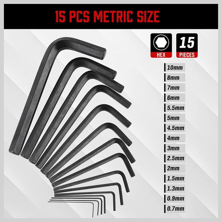 SEDY 32-Piece Hex Key Wrench Set, Metric and SAE Allen Wrenches (0.028-3/8 inch, 0.7-10 mm) L Shape Allen Keys, Chrome Vanadium Steelwith 2x Extension Handle